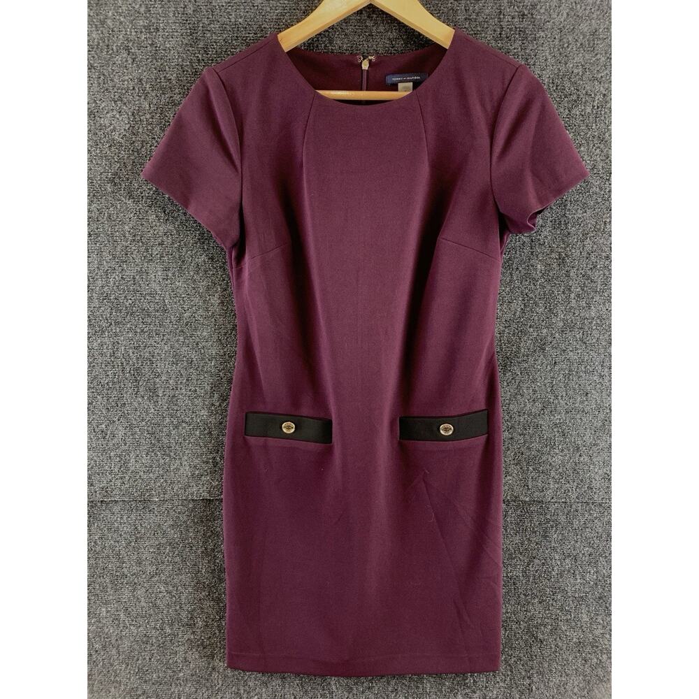 Tommy Hilfiger Plum Shift Dress Women Sz 6 NWOT Burgundy Mod Workwear Office $99 - Picture 2 of 13